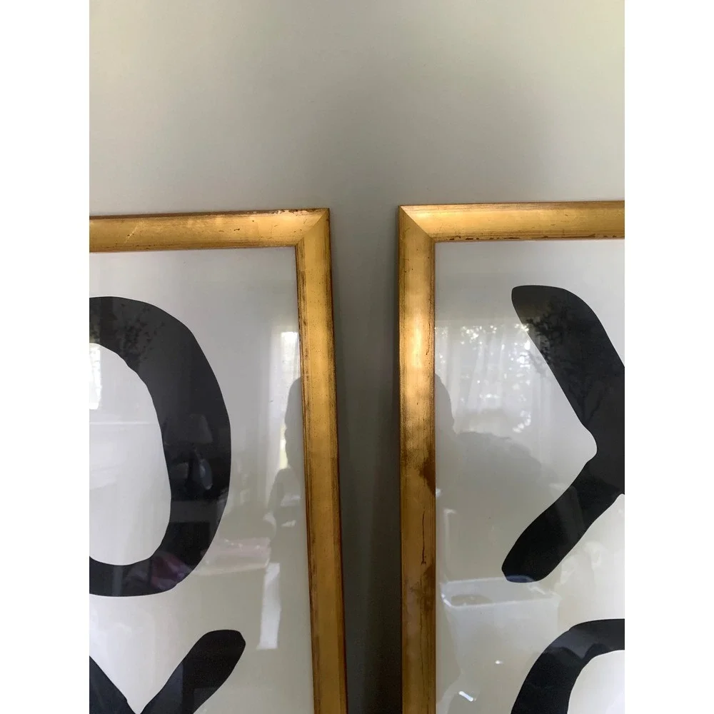 Pottery Barn Teen XOXO Framed Art Set of 2 Gold Frame Black White Wall‎ Decor